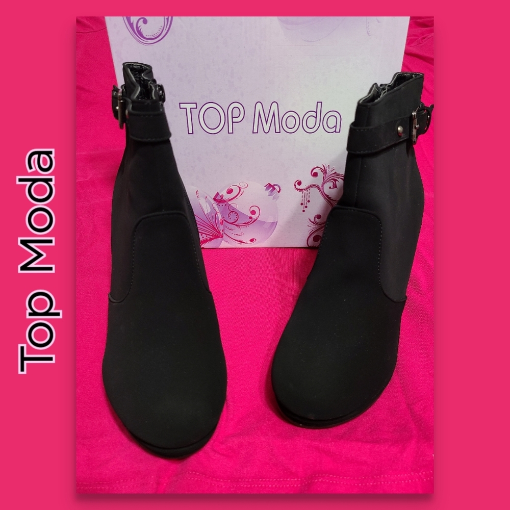 Top Moda Stud Bucked Strap Nubuck Booties - Picture 10 of 15